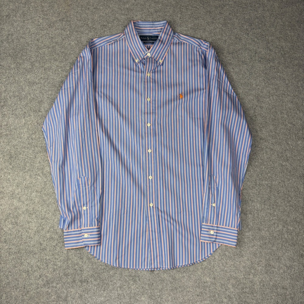 Ralph Lauren Classic Fit Striped Button Down Shirt Mens Large Blue Orange L